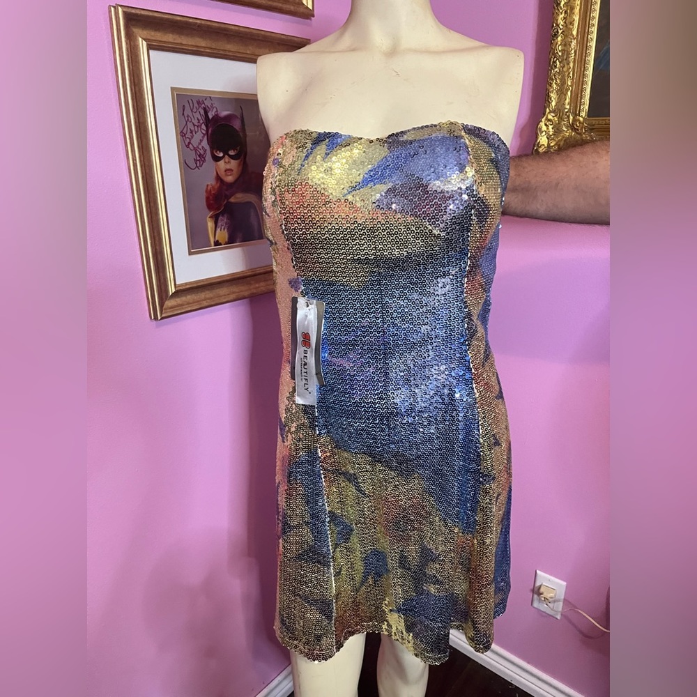 Beautify Strapless sequins dress shirt above knee.